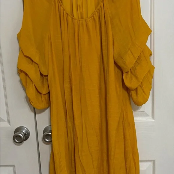 2X Mustard Yellow Ruffled Sleeve Dress - Picture 2 of 4